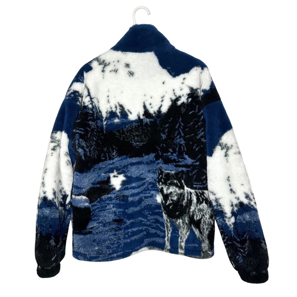 Zara Wolf Landscape Design Borg Teddy Mock Neck Full Zip Fleece‎ Jacket Size M - Picture 3 of 15